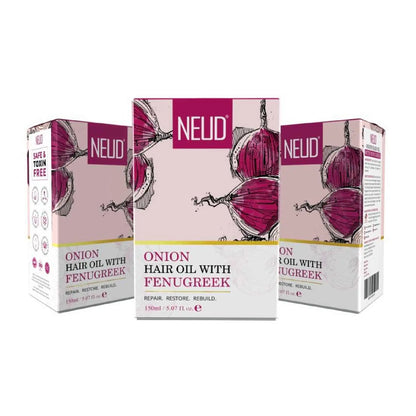 NEUD Premium Onion Hair Oil with Fenugreek - 3 Packs, 150ml Each