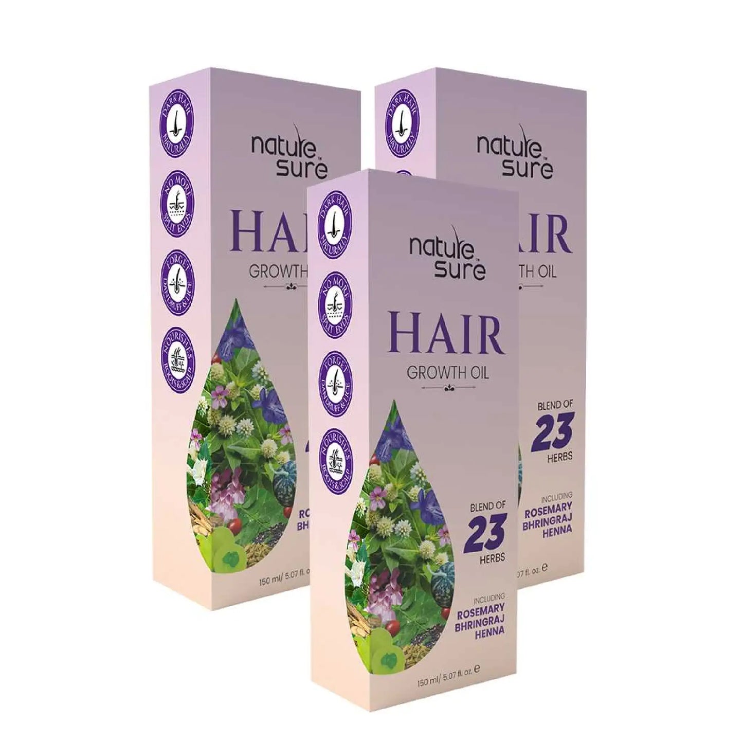 Nature Sure Hair Growth Oil 3x150ml – Rosemary, Bhringraj and Henna, AYUSH-Certified
