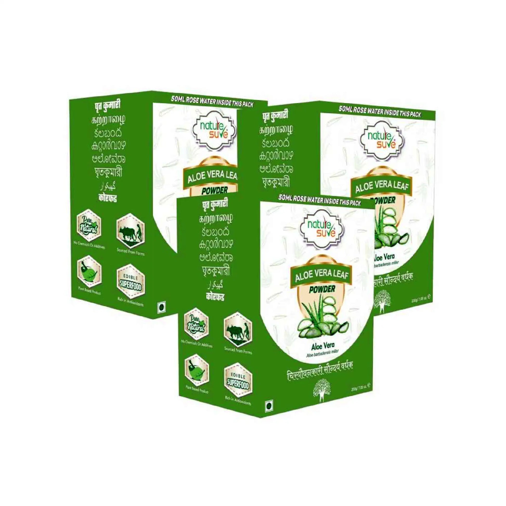 Nature Sure Aloe Vera Powder with Free Rose Water - 3x200g Pack