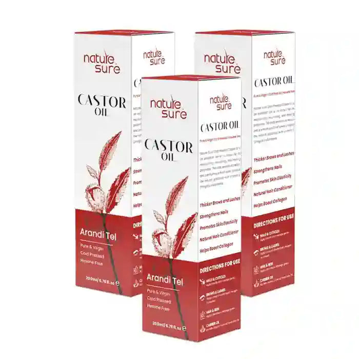 Nature Sure Cold-Pressed Castor Oil (Erand Tail) - Huile de support thérapeutique pour la peau, les cheveux et la santé