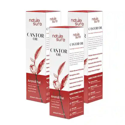 Nature Sure Cold-Pressed Castor Oil (Erand Tail) - Huile de support thérapeutique pour la peau, les cheveux et la santé