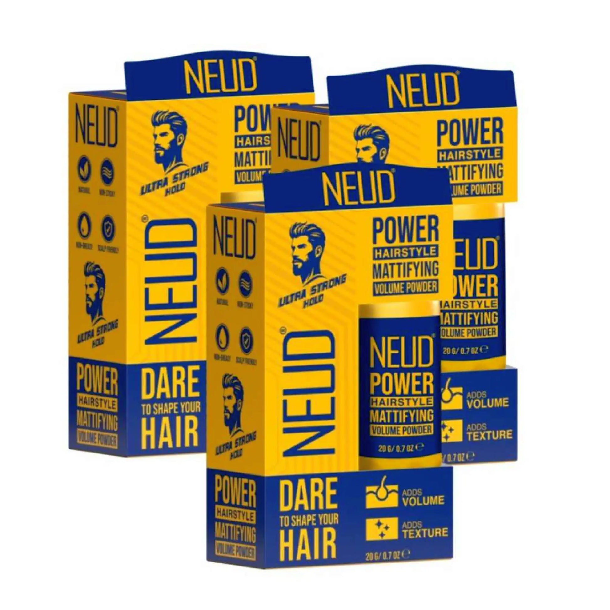 NEUD Power Hairstyle Mattifying Volume Powder Wax Enriched With Aloe Vera and Argan Oil - 3x20g Pack