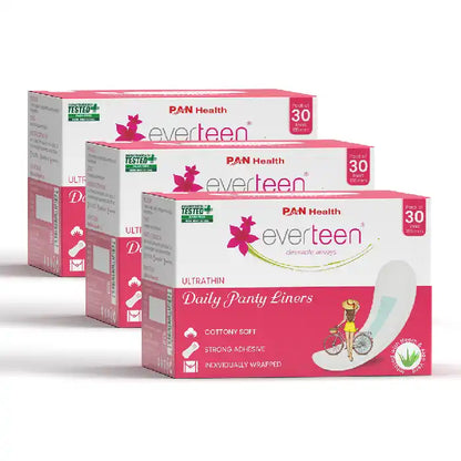 Buy 3 Packs of 30 everteen Daily Panty Liners Infused with Neem and Aloe Vera for White Discharge and Urinary Leakage in Women - everteen-neud.com