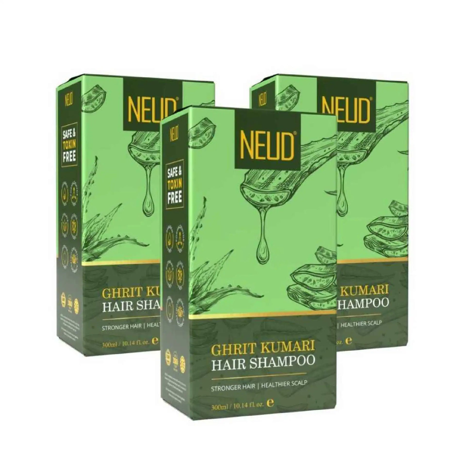NEUD Aloe Vera Shampoo Ghrit Kumari Hair Cleanser - 3 Packs, 300ml Each