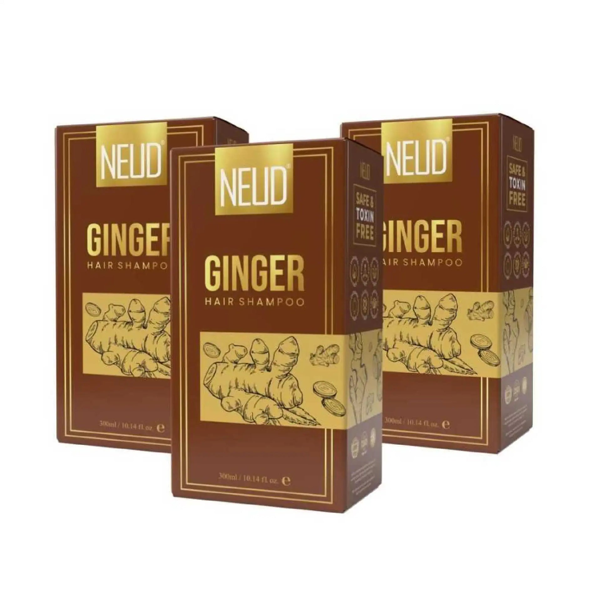 NEUD Ginger Shampoo 3x300ml – Natural Hair Color Support with Ginger and Aloe Vera Extract