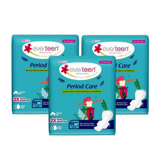 everteen Period Care Dry XXL Sanitary Pads with Double Flaps, Neem and Safflower - 3x40 Pads