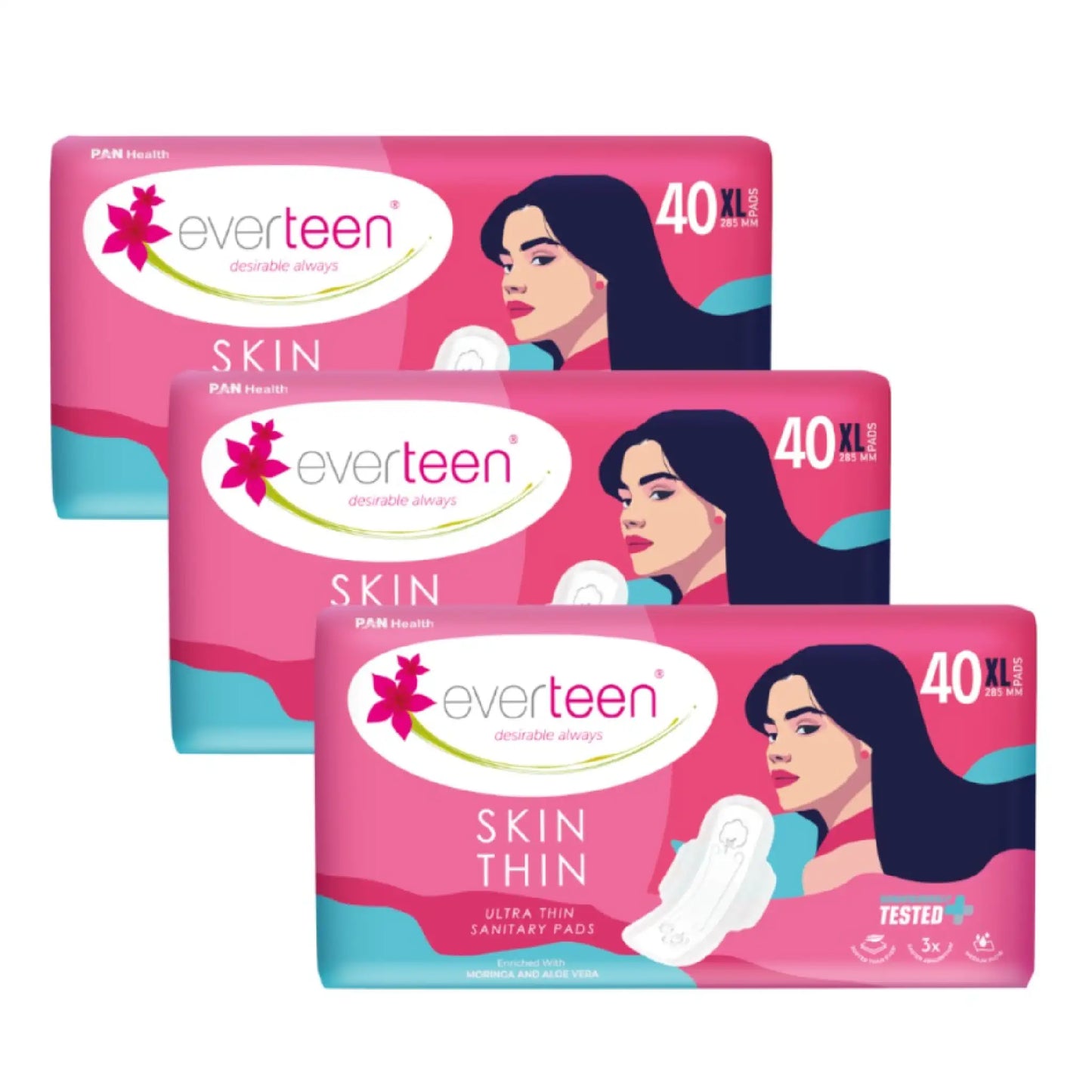 everteen SKIN THIN XL Sanitary Pads 3x40 – Moringa and Aloe Vera, Ultrathin XL
