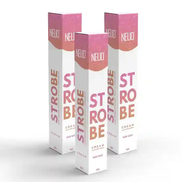 Buy 3x50g NEUD Strobe Cream Rose Gold for instant illuminating effect, lab tested multipurpose makeup beauty cream directly from company - everteen-neud.com