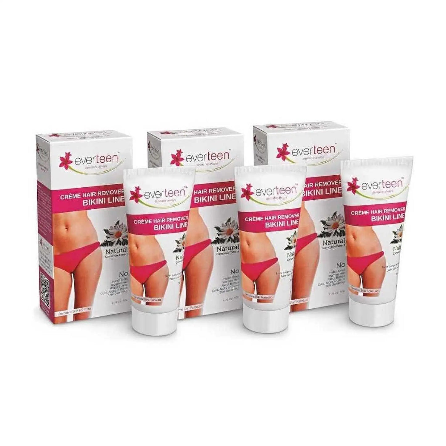 everteen Natural Bikini Line Hair Remover Cream For Women - 3x50g Pack