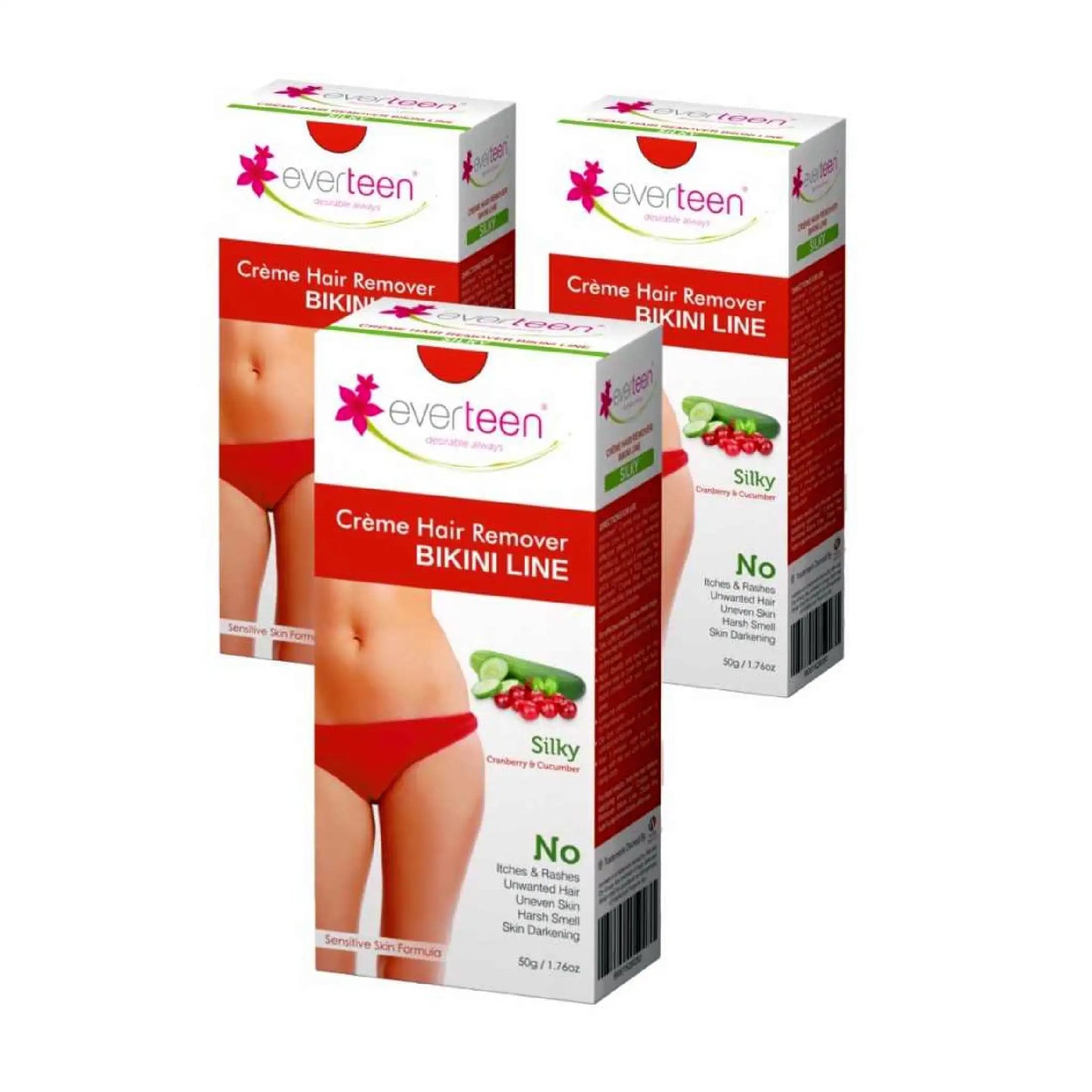 everteen Bikini Line Hair Remover Cream Silky - 3x50g Pack