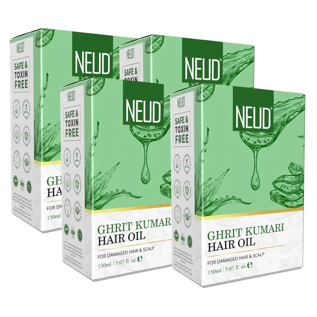 Buy 4 Packs NEUD Premium Ghrit Kumari Aloe Vera Hair Oil 150ml for Men and Women - everteen-neud.com