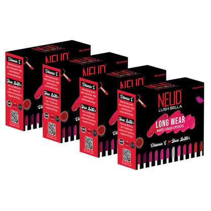 NEUD Lush Bella Matte Liquid Lipstick Kit Enriched With Vitamin E and Shea Butter - 12 Units (3ml Each)