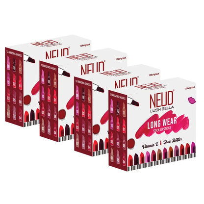 NEUD Lush Bella Stick Lipstick Kit Enriched with Vitamin E and Shea Butter - 12 Units (4g Each)