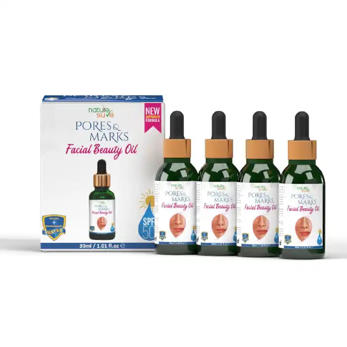 Buy 4 Packs of new and improved Nature Sure Pores and Marks Facial Oil 30ml with SPF50 and Skin Glow Properties - everteen-neud.com