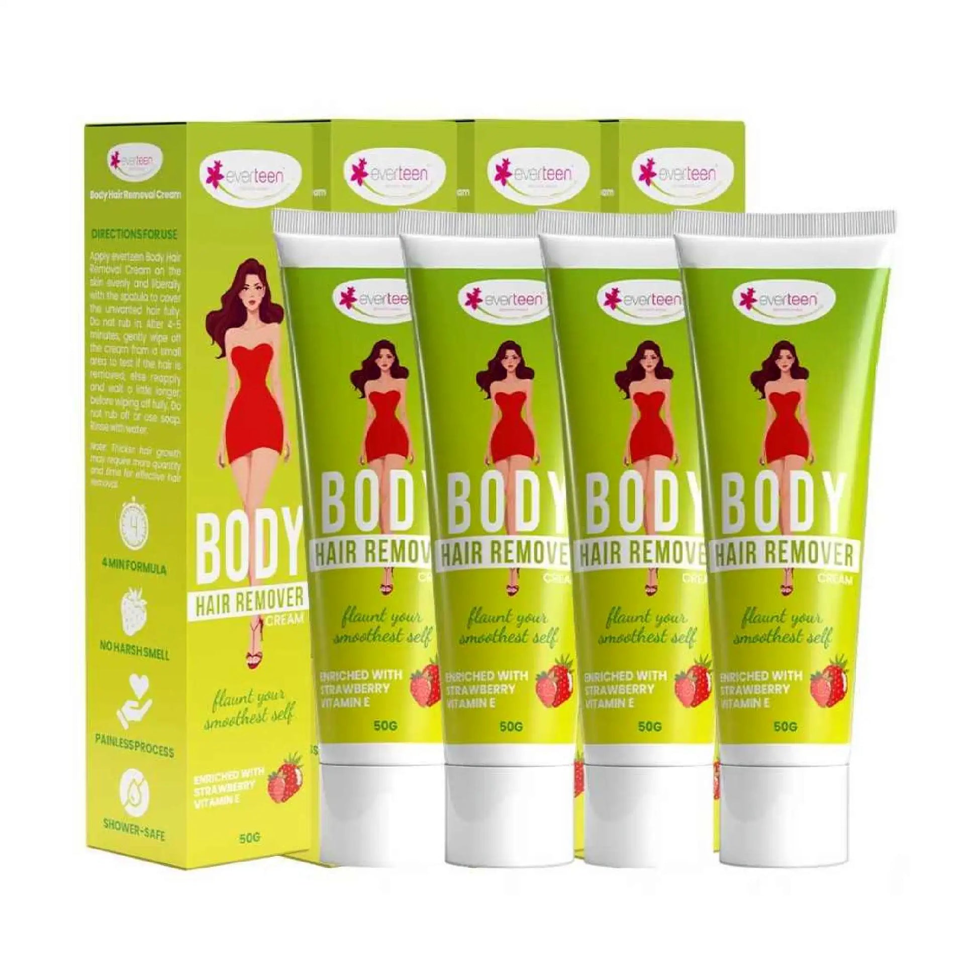 everteen Body Hair Remover Cream 4x50g – Strawberry and Allantoin Formula