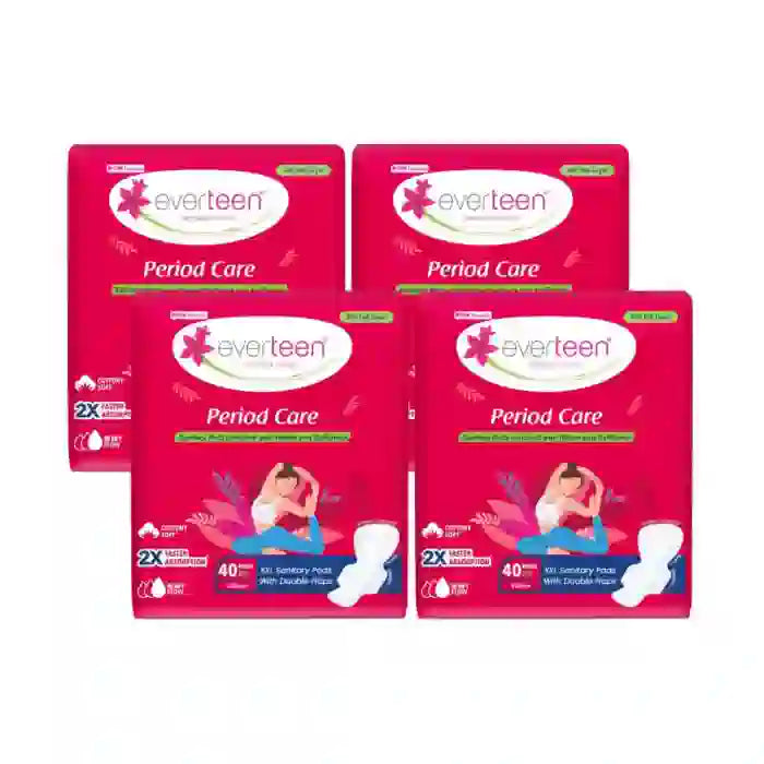 Buy 4 Packs everteen Period Care 40 Soft XXL Sanitary Pads with Double Flaps, Neem and Safflower - everteen-neud.com