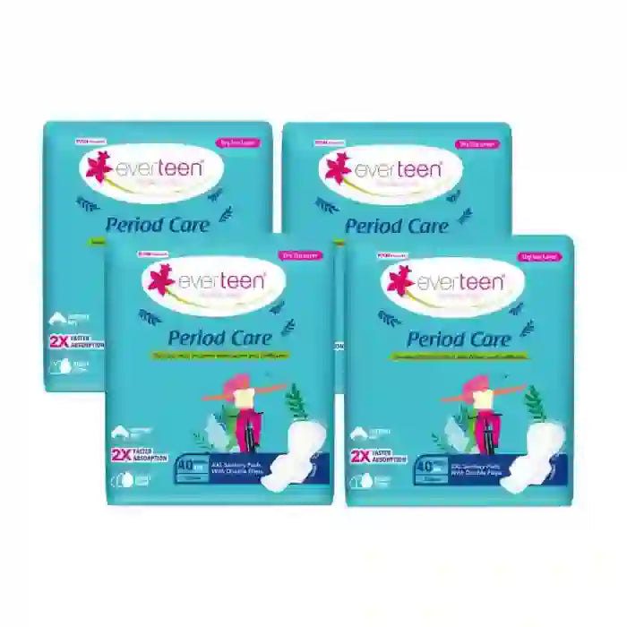 Buy 4 Packs everteen Period Care 40 Dry XXL Period Pads with Double Flaps, Neem and Safflower - everteen-neud.com