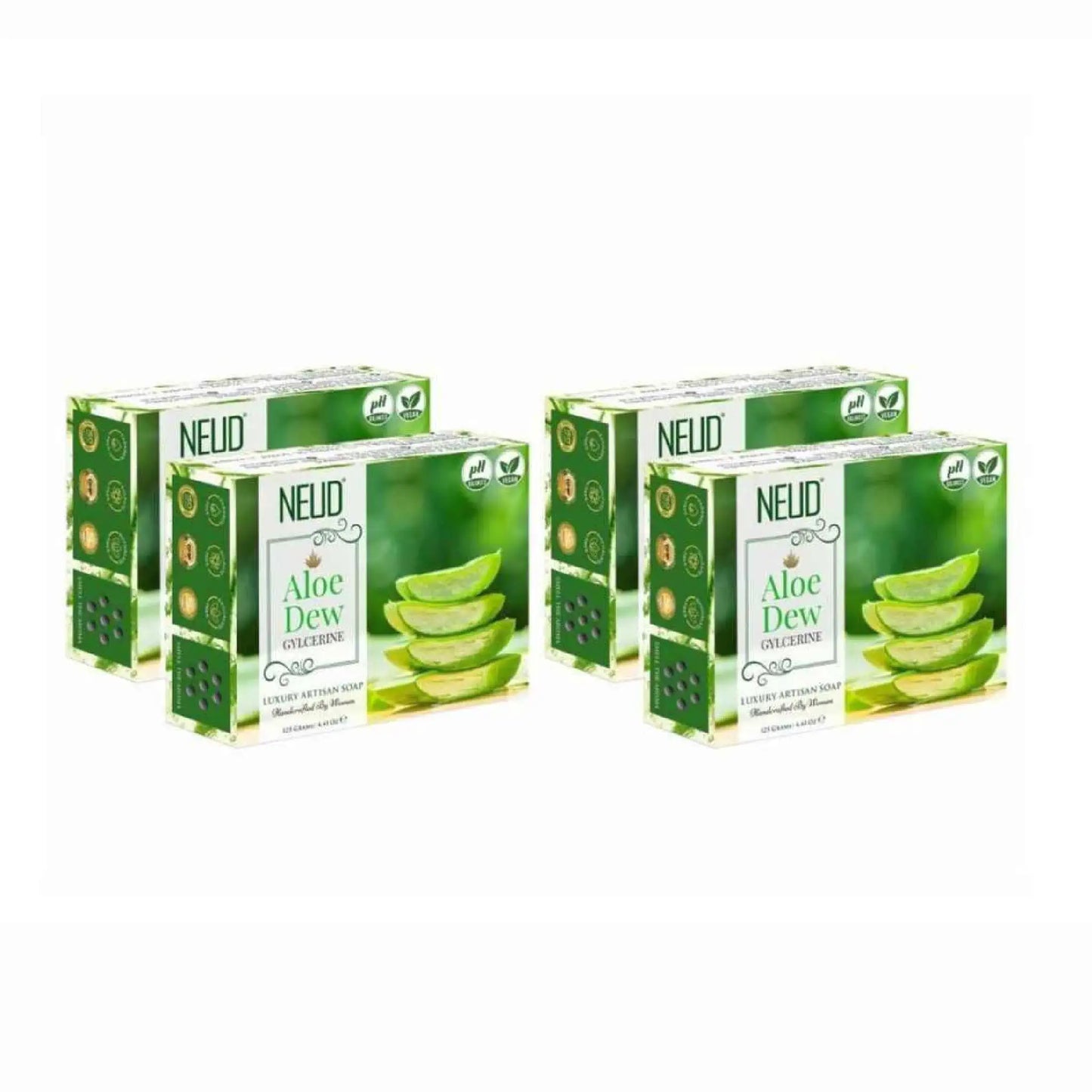 NEUD Aloe Dew Glycerine Luxury Handmade Soap 4x125g - Artisan, pH-Balanced, Vegan