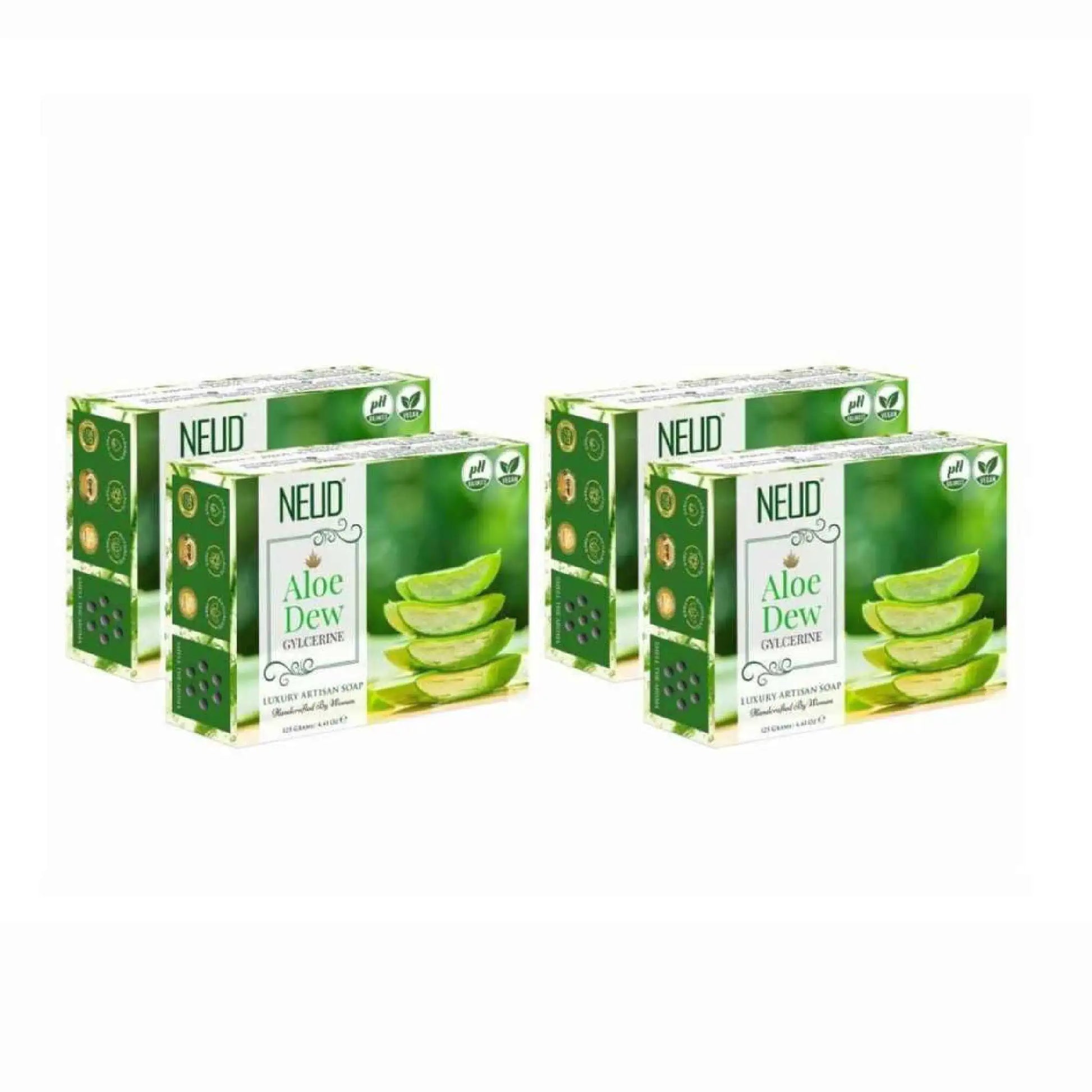 NEUD Aloe Dew Glycerine Luxury Handmade Soap 4x125g - Artisan, pH-Balanced, Vegan