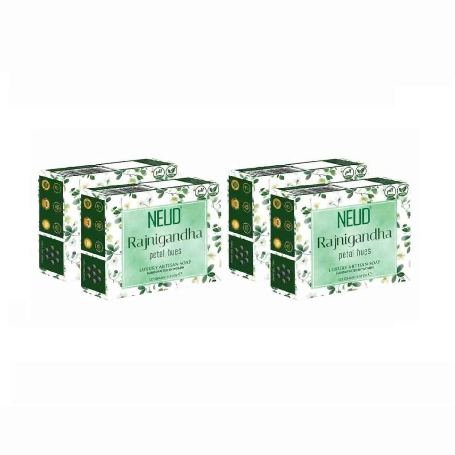 NEUD Rajnigandha Petal Hues Luxury Handmade Soap With Tuberose 4x125g - Artisan, pH Balanced, Vegan