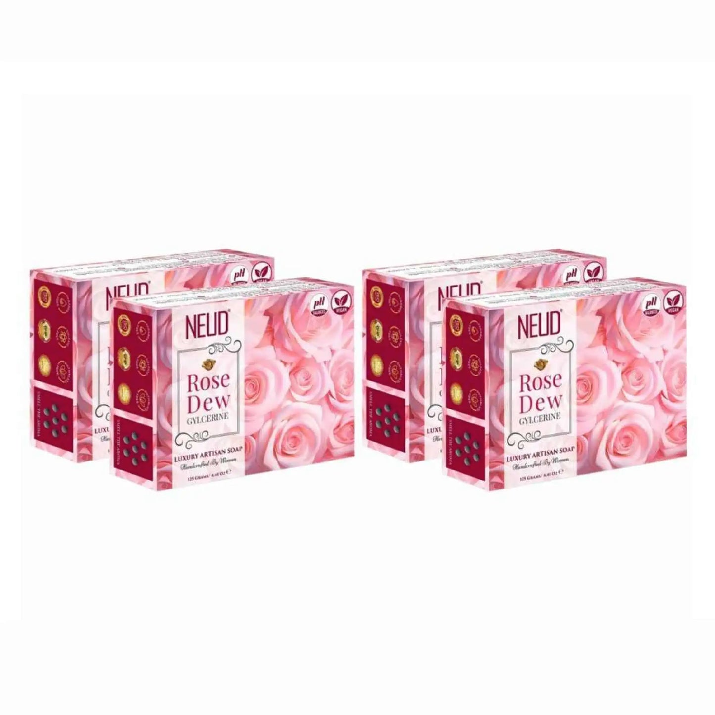 NEUD Rose Dew Glycerine Luxury Handmade Soap 4x125g - Artisan, pH-Balanced, Vegan