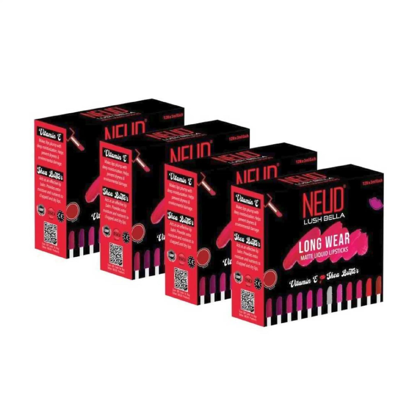 NEUD Lush Bella Liquid Lipsticks - 4 Packs, 12x3ml Each