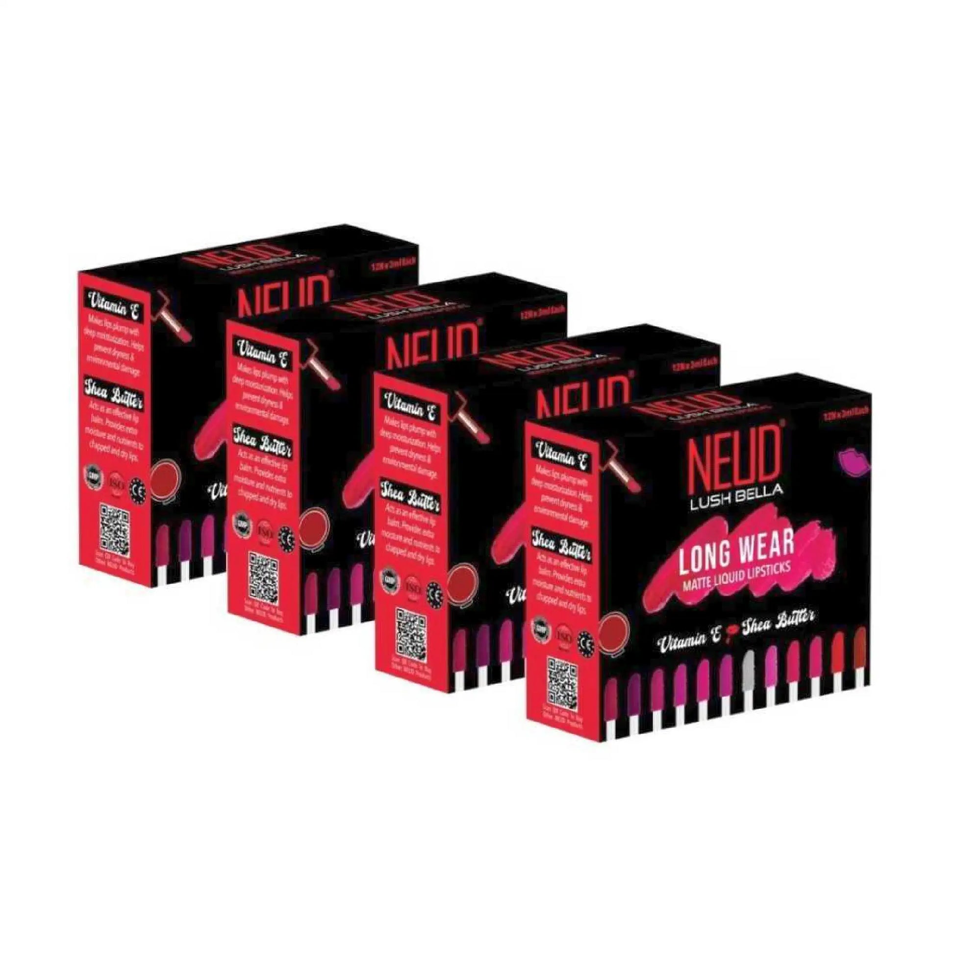 NEUD Lush Bella Liquid Lipsticks - 4 Packs, 12x3ml Each