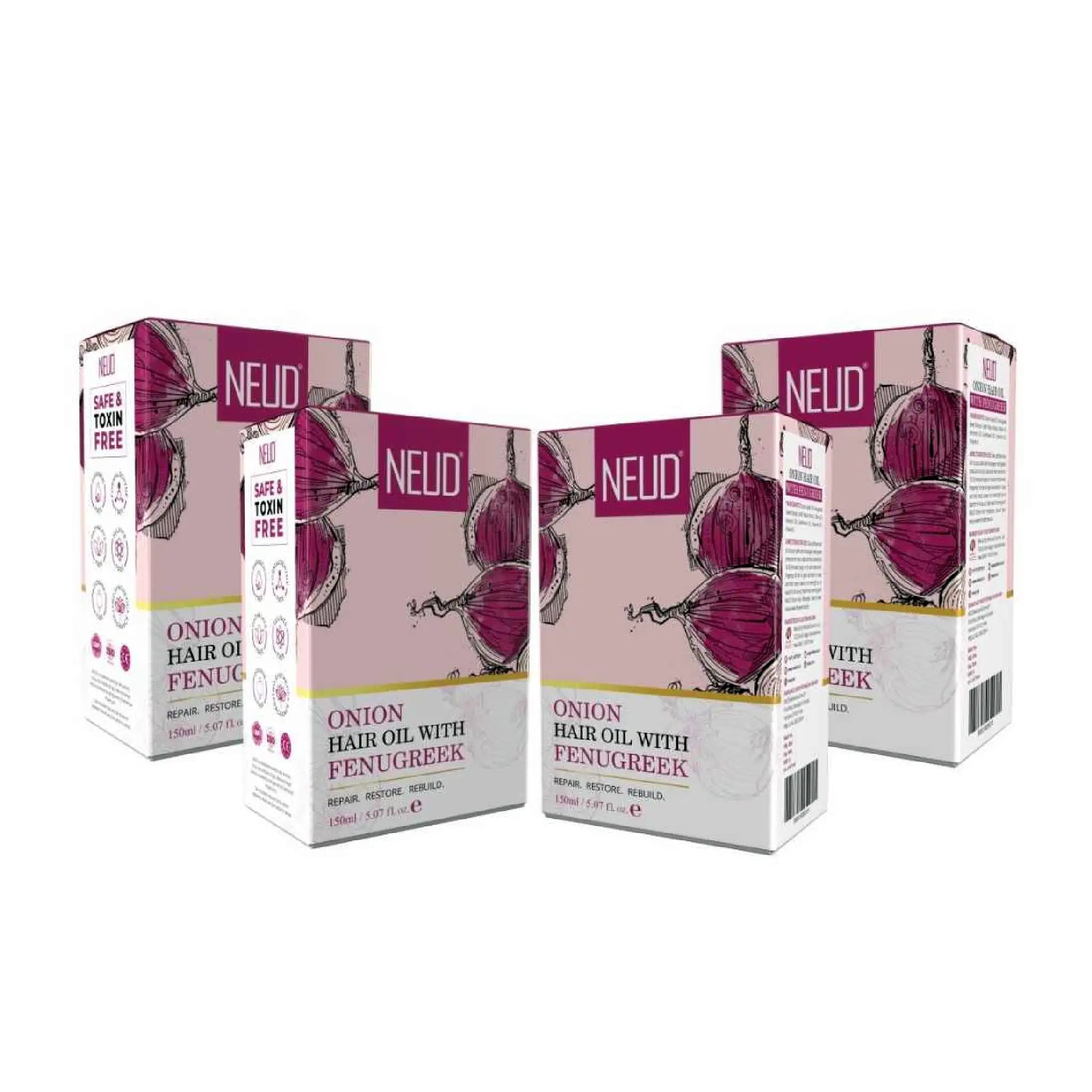 NEUD Premium Onion Hair Oil with Fenugreek - 4 Packs, 150ml Each