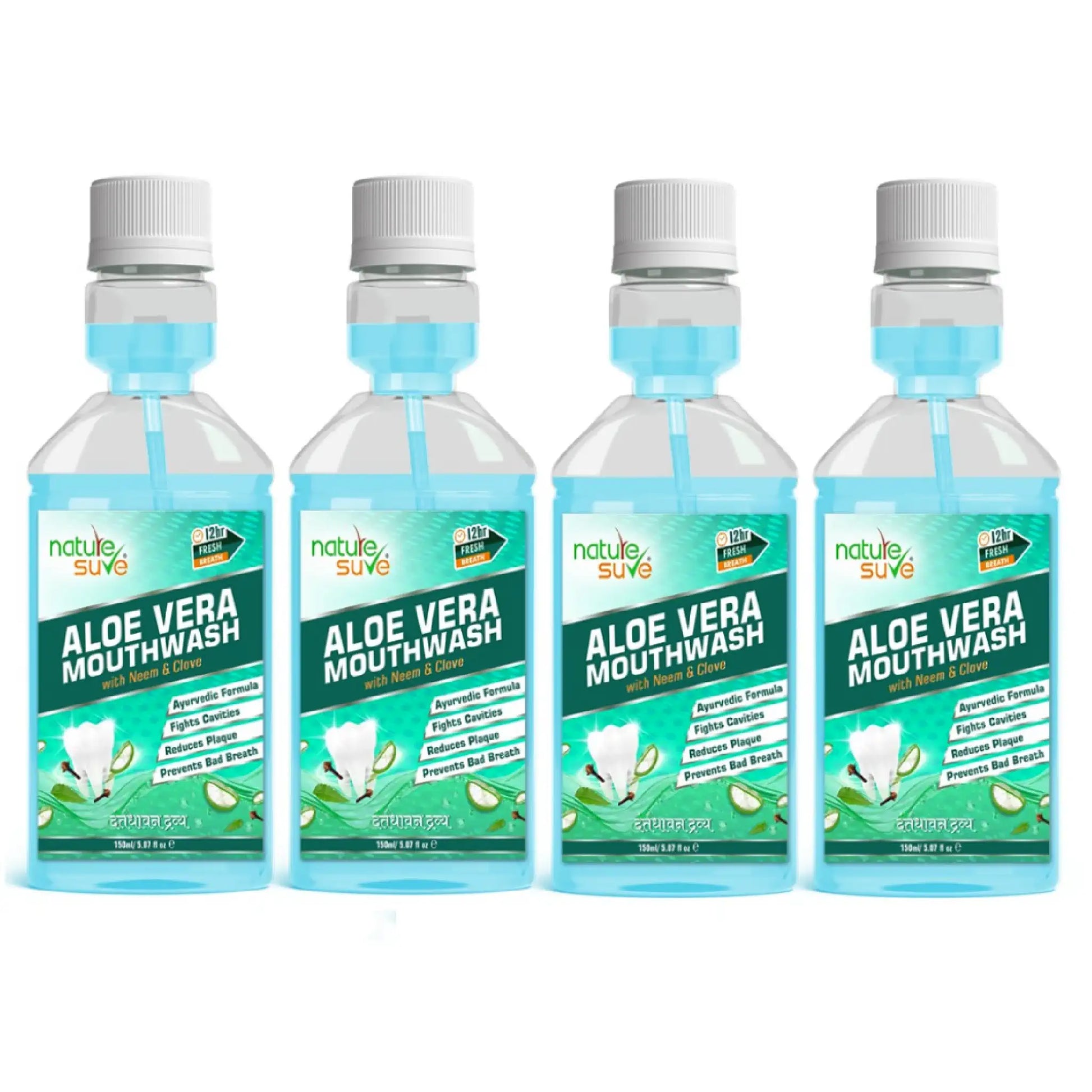 Nature Sure Aloe Vera Mouthwash 4x150ml – Neem, Clove and Aloe Vera Oral Care