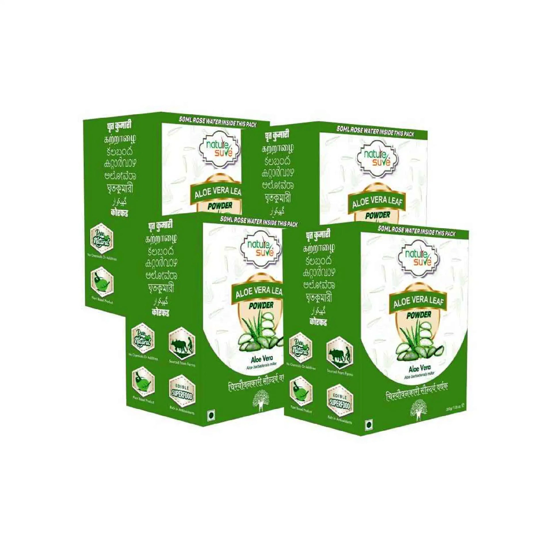 Nature Sure Aloe Vera Powder with Free Rose Water - 4x200g Pack