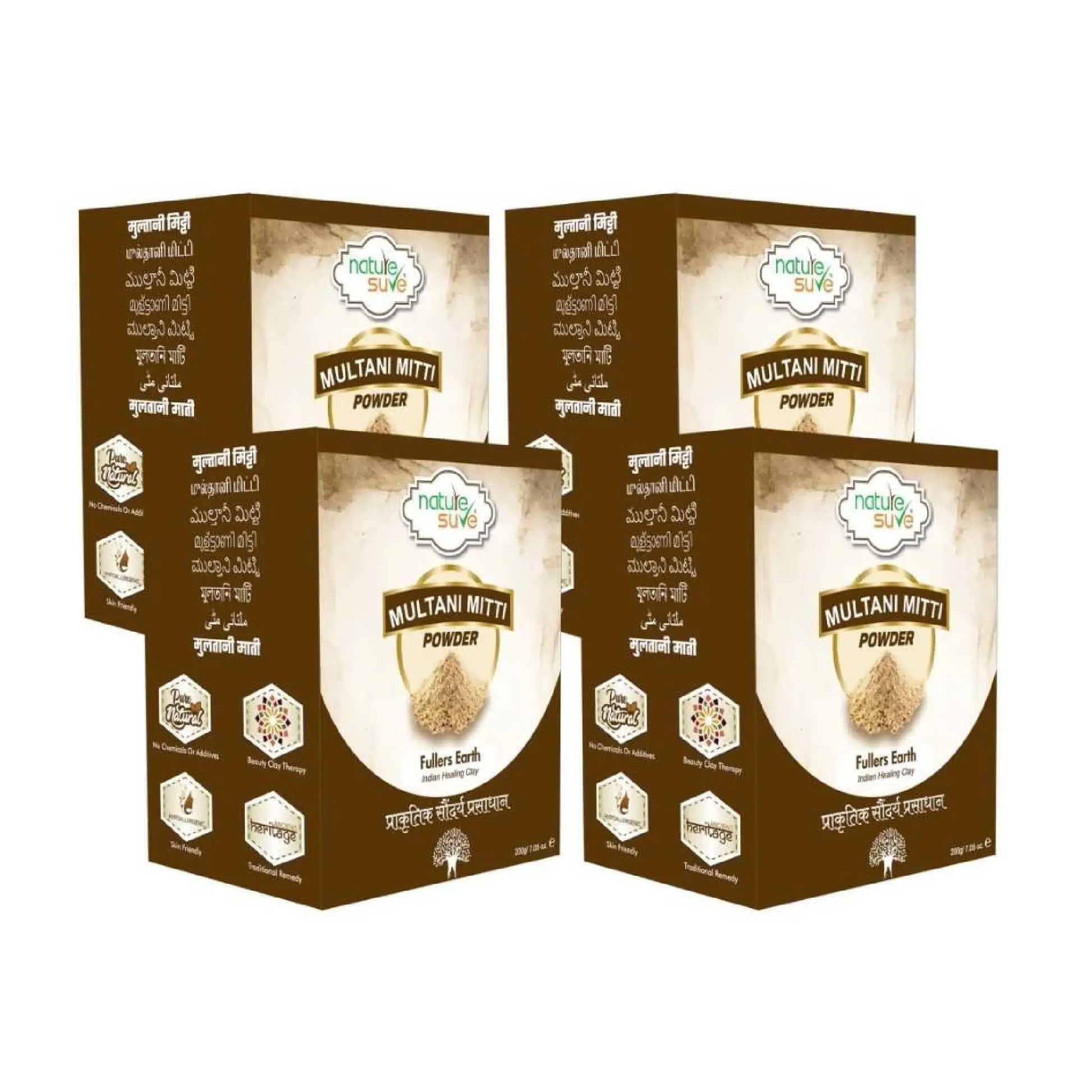 Nature Sure Multani Mitti Powder 4x200g – Fuller's Earth Beauty Clay, AYUSH-Certified