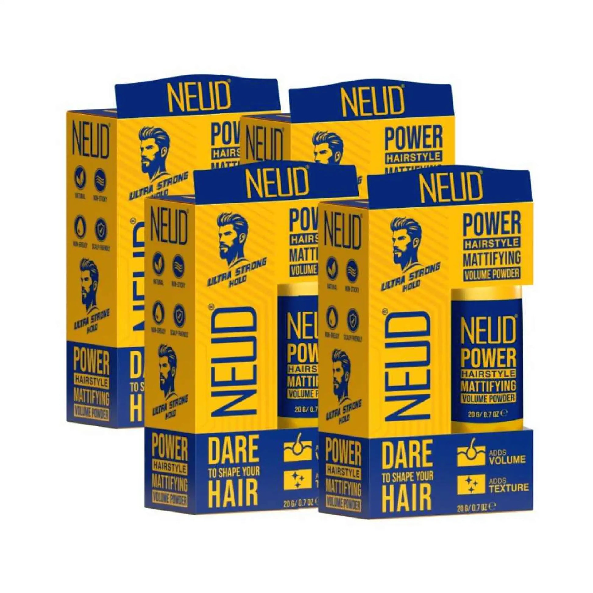NEUD Power Hairstyle Mattifying Volume Powder Wax Enriched With Aloe Vera and Argan Oil - 4x20g Pack