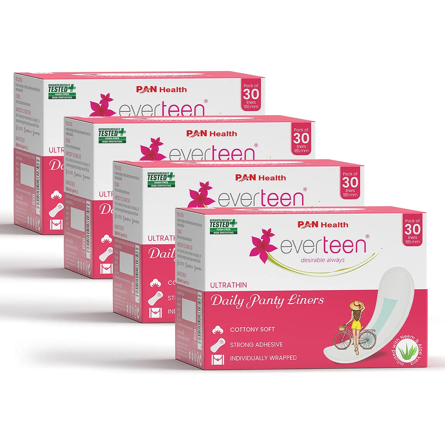 everteen Daily Panty Liners Infused with Neem and Aloe Vera - 4x30 Pack
