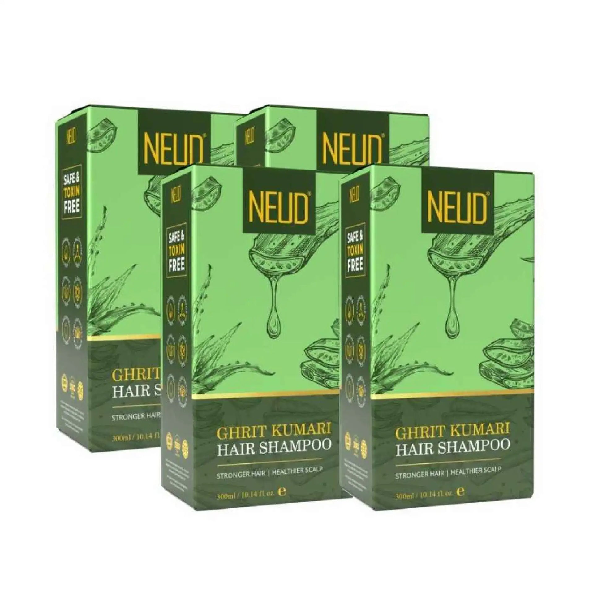 NEUD Aloe Vera Shampoo Ghrit Kumari Hair Cleanser - 4 Packs, 300ml Each