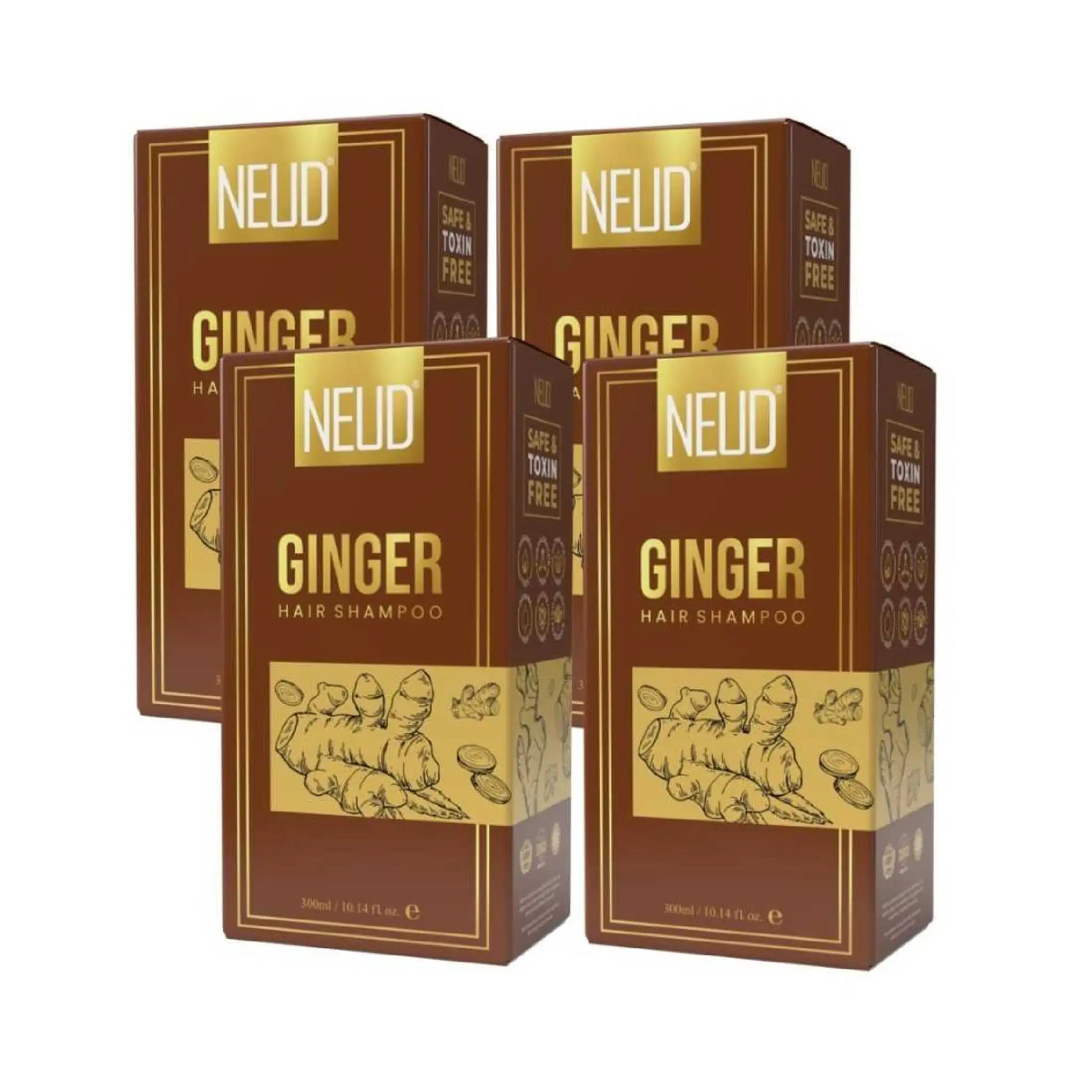 NEUD Ginger Shampoo 4x300ml – Natural Hair Color Support with Ginger and Aloe Vera Extract