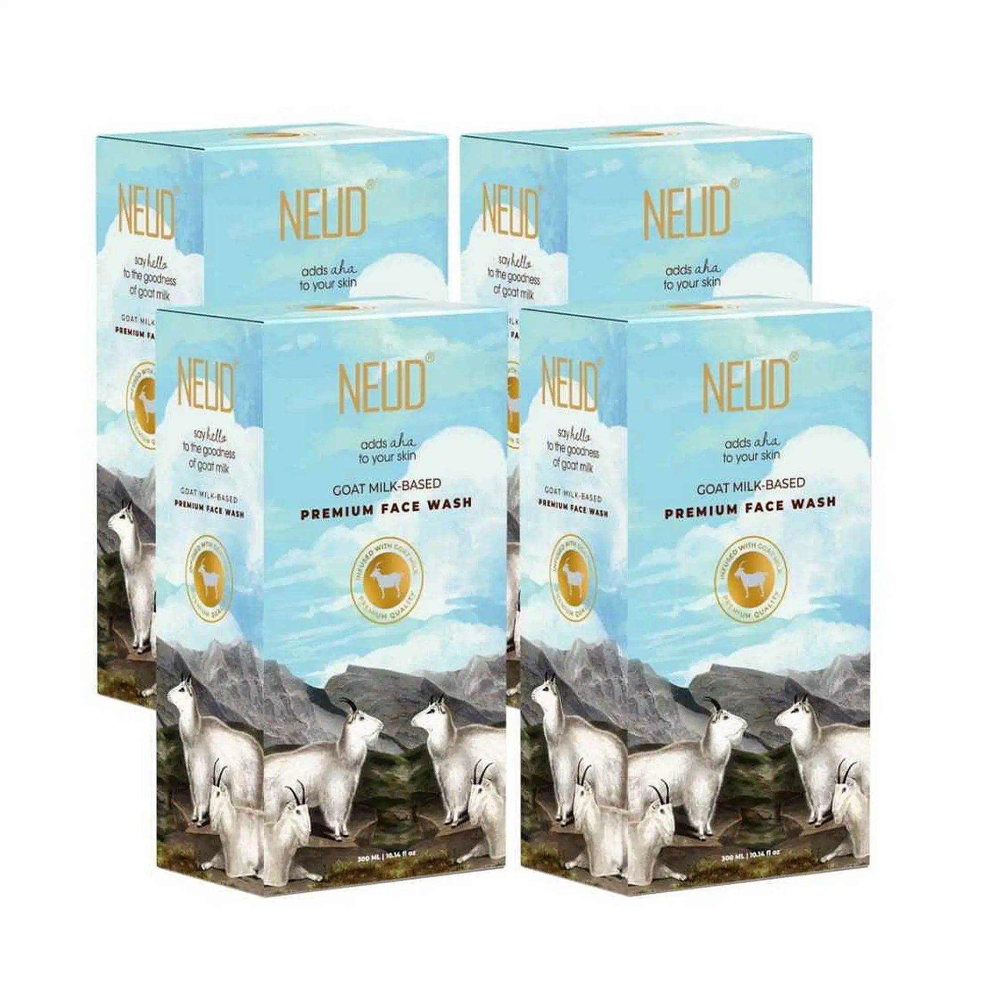 NEUD Goat Milk Face Wash 4x300ml – AHAs, Selenium, Goat Milk for Men and Women