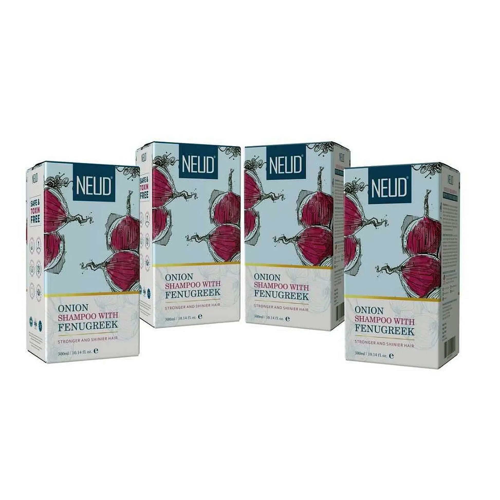 NEUD Onion Hair Shampoo with Fenugreek - 4 Packs, 300ml Each
