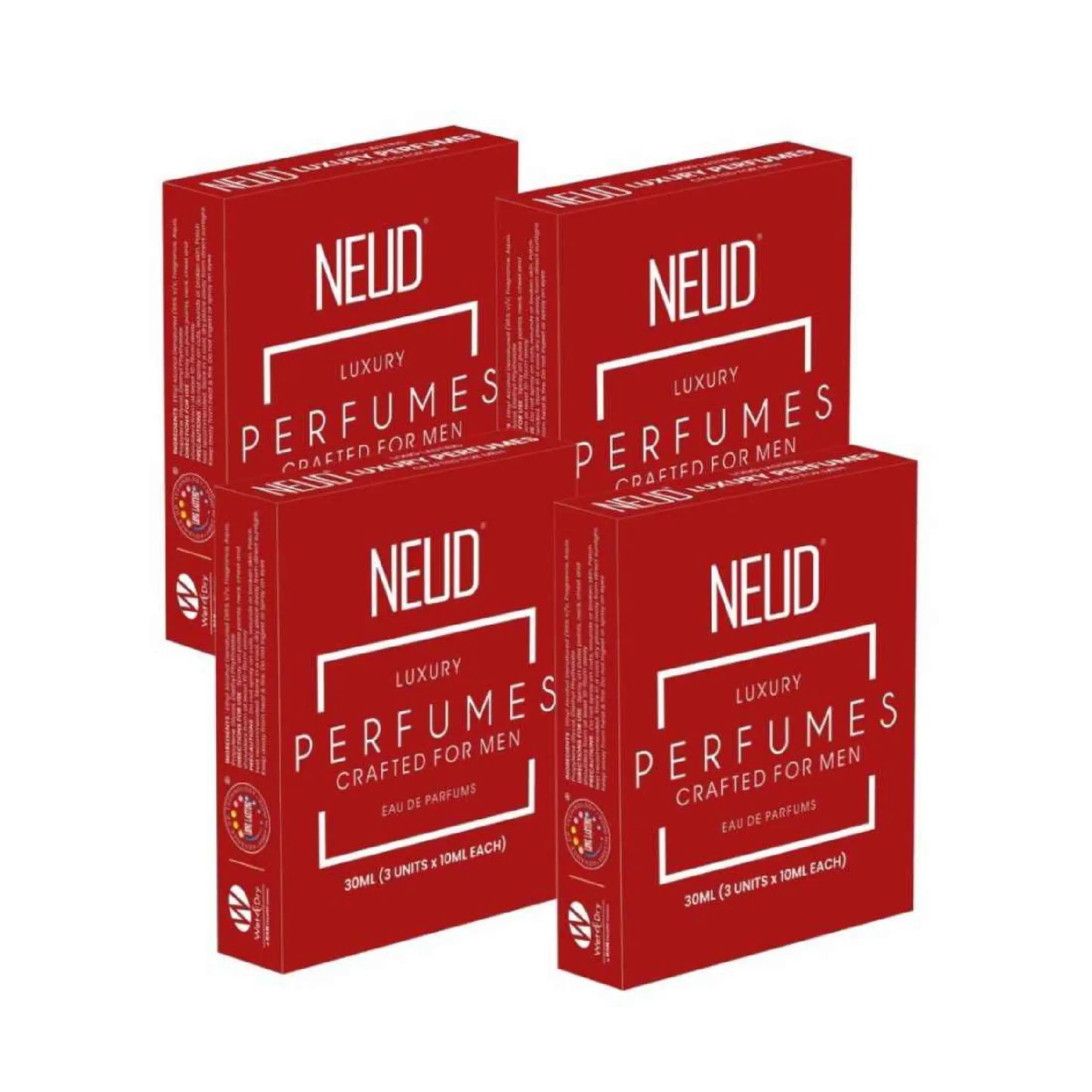 NEUD Luxury Pocket Perfume Gift Set for Men - 4 Sets, 3x10ml Each - Long Lasting Eau de Parfum