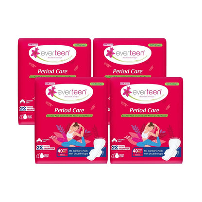 everteen Period Care Soft XXL Sanitary Pads with Neem and Safflower - 4 Packs, 40 Pads Each
