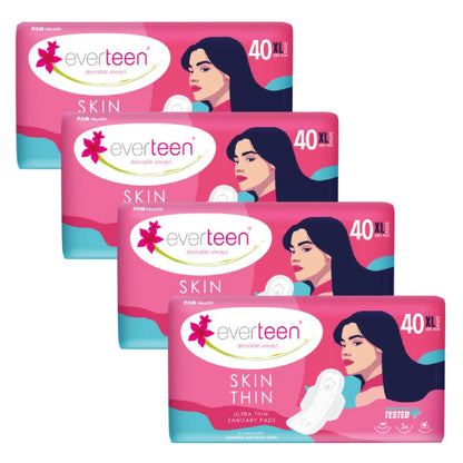 everteen SKIN THIN XL Sanitary Pads 4x40 – Moringa and Aloe Vera, Ultrathin XL