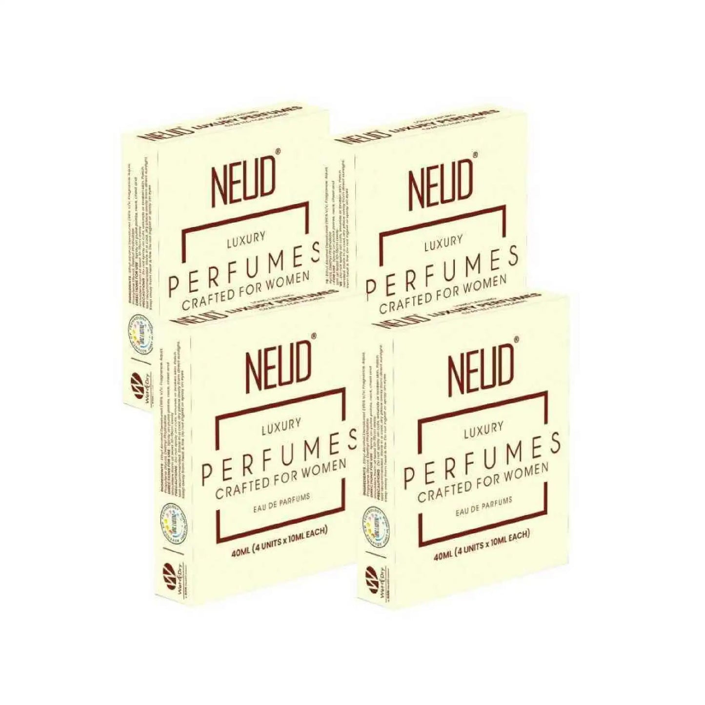 NEUD Luxury Pocket Perfume Gift Set for Women - 4x4x10ml Pack - Long Lasting Eau de Parfum