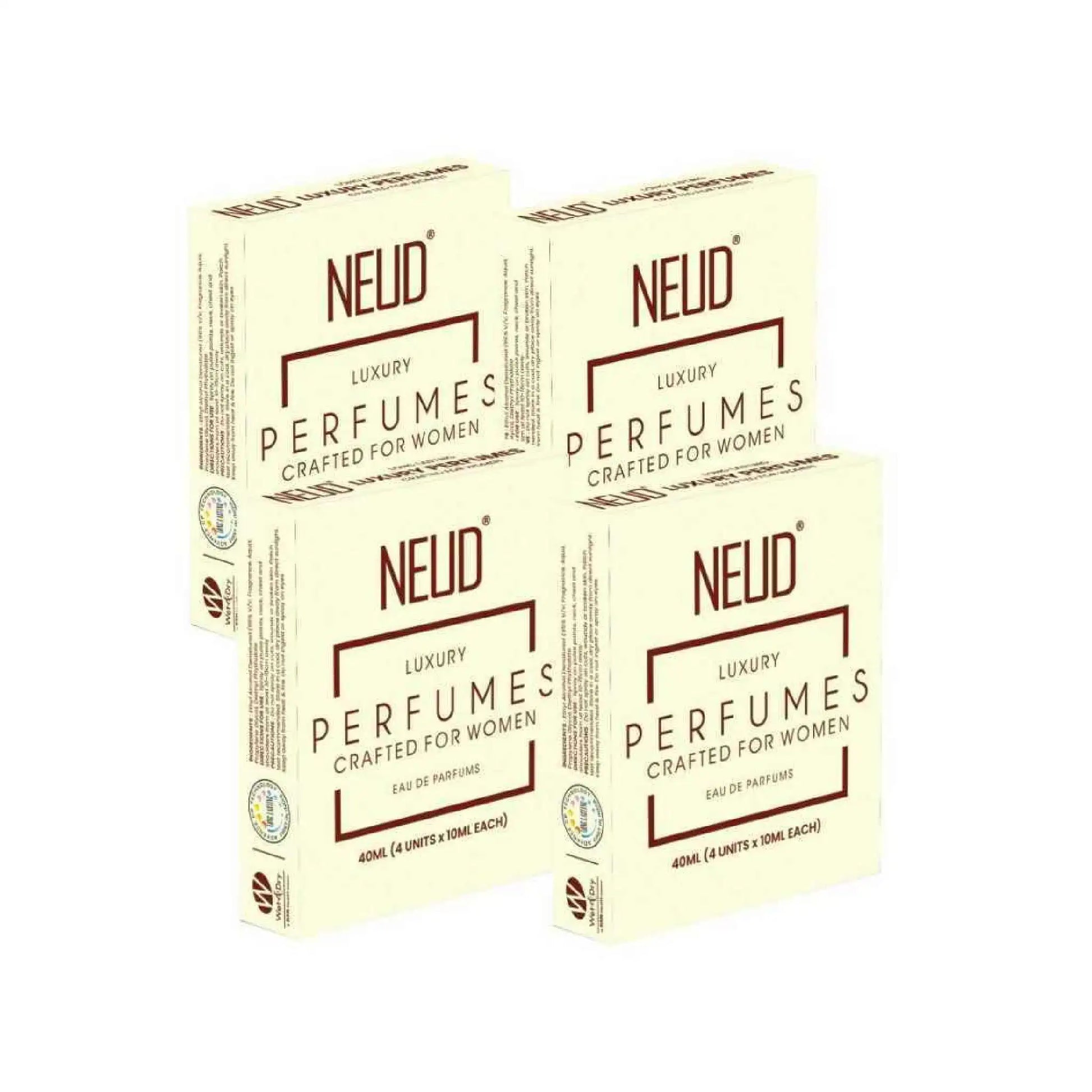 NEUD Luxury Pocket Perfume Gift Set for Women - 4x4x10ml Pack - Long Lasting Eau de Parfum