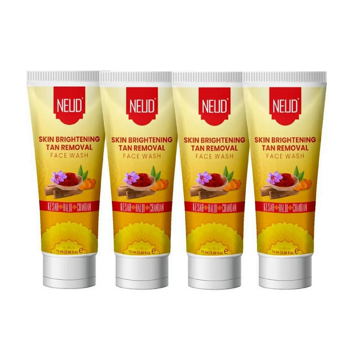 NEUD Skin Brightening Tan Removal Face Wash 4x70ml – Kesar, Haldi and Chandan