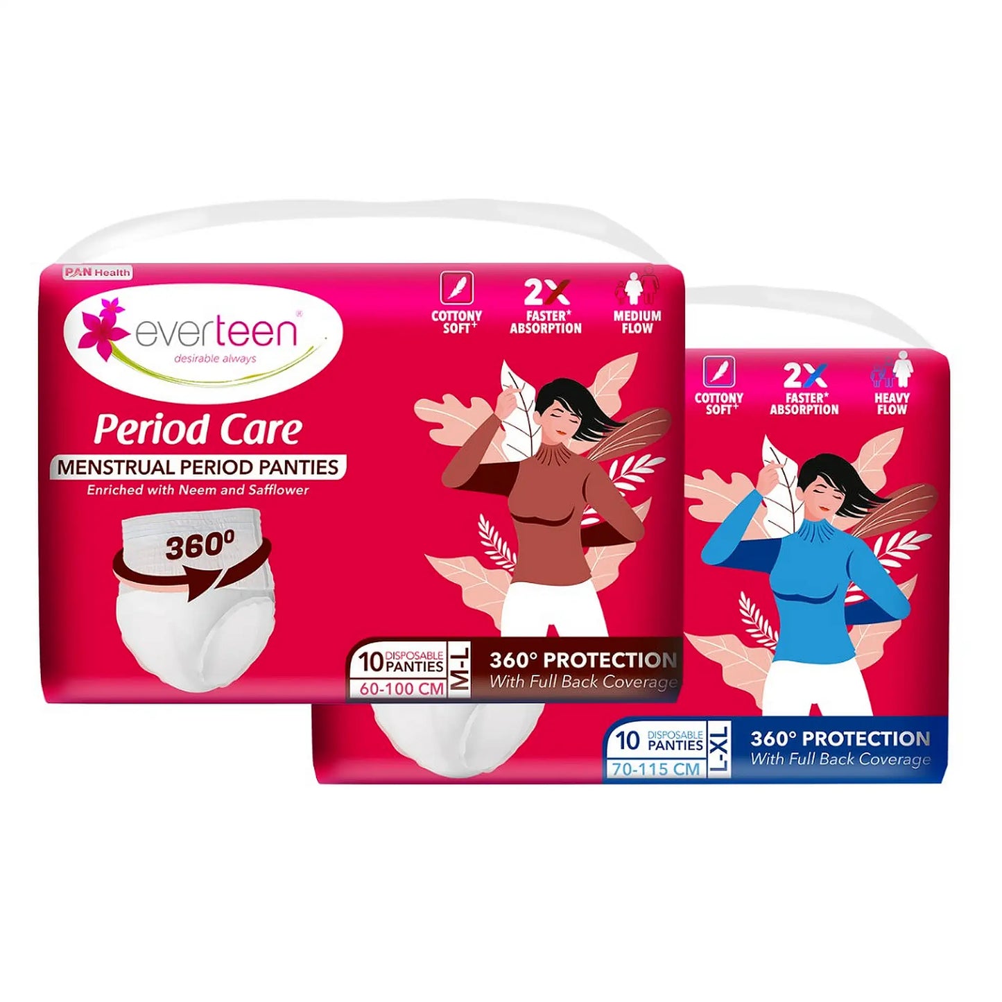 everteen Combo - 10 Period Panties M-L and 10 Period Panties L-XL with Neem and Safflower