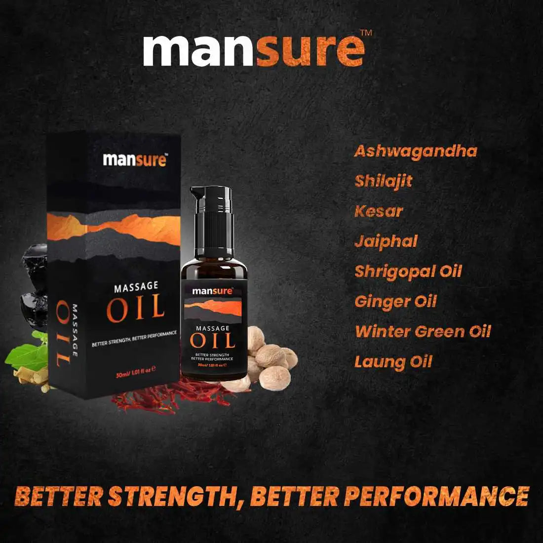 ManSure Massage Oil For Men's Health is Made From Premium Ingredients Such as Shilajit, Kesar and Shrigopal Oil - everteen-neud.com