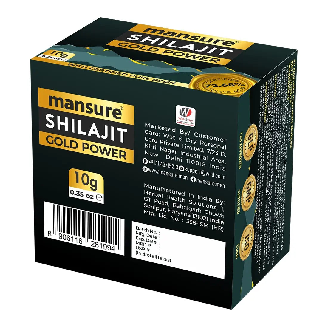 ManSure Shilajit Gold Power 10g With 72.68% Fulvic Acid is Shipped Worldwide - everteen-neud-com