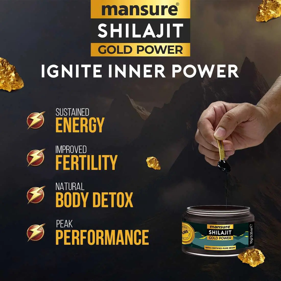 ManSure Shilajit Gold Power With Swarna Bhasma and Fulvic Acid Helps Release Sustained Energy and Promote Fertility in Men - everteen-neud-com