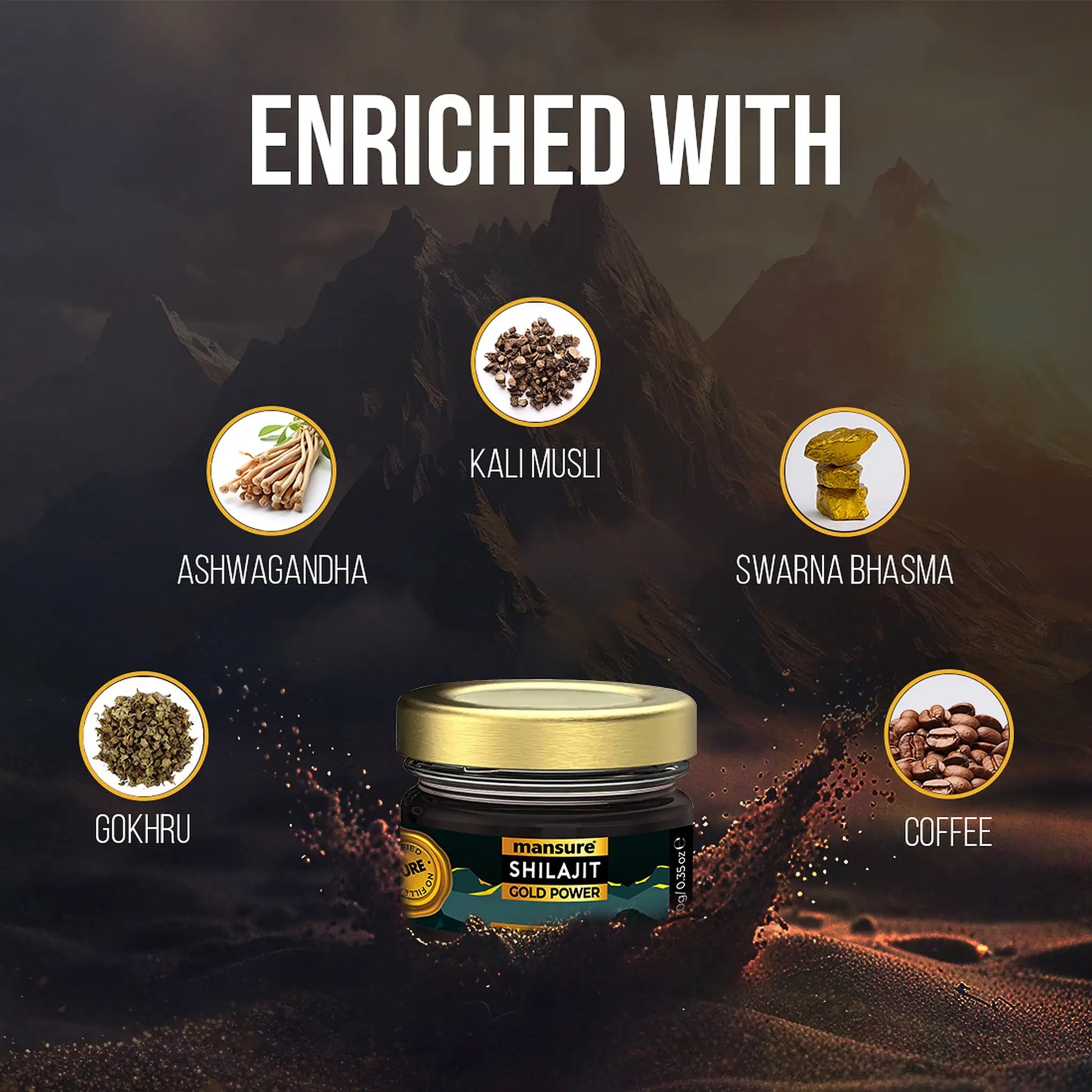 ManSure Shilajit Gold Power Resin – Swarna Bhasma, Ashwagandha, Kali Musli, Gokhru and Coffee