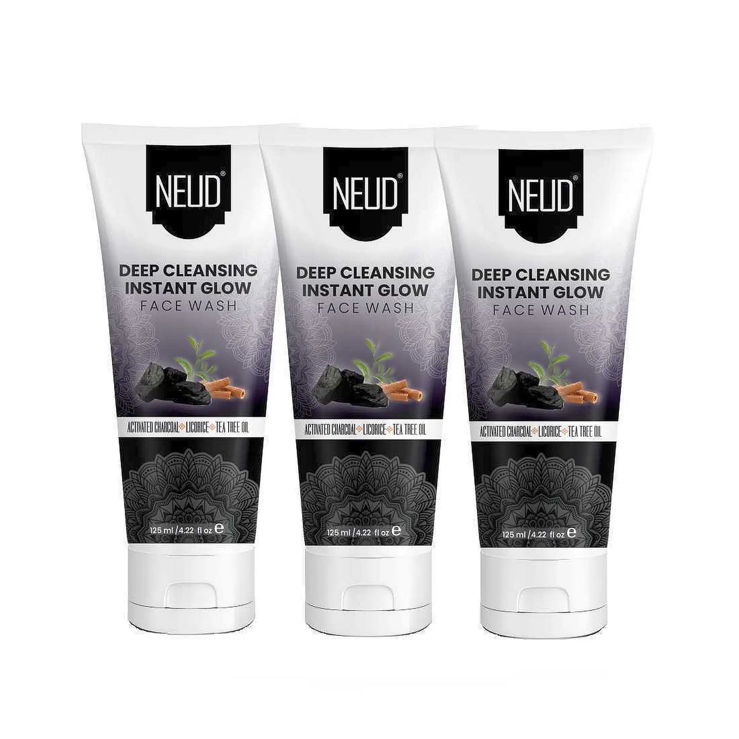 NEUD Deep Cleansing Instant Glow Face Wash With Activated Charcoal - 3x125ml Pack