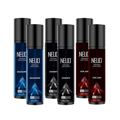 NEUD Perfumed Body Sprays 2 Sets of 3x120ml – Aquasurfer, Dynamite and Don Juan